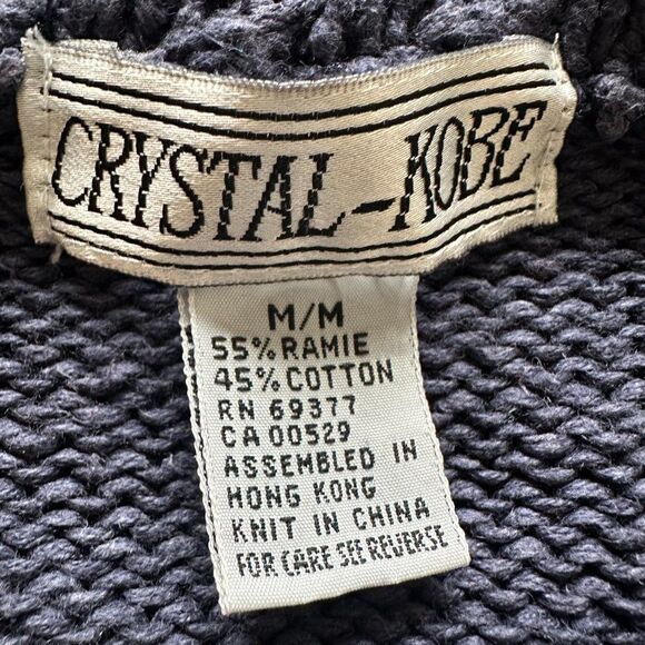 Vintage Floral Chunky Knit Sweater Blue Multi Crystal Kobe Size M Cotton Ramie - Picture 6 of 6